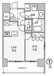シーズンフラッツ上野稲荷町 12階1LDKの間取り