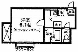 オーキッドハウス 2階1Kの間取り