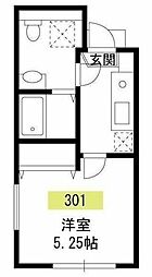 GRACE OMORI SOUTH 3階1Kの間取り