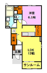 JR水戸線 下館駅 徒歩36分の賃貸アパート 1階1LDKの間取り