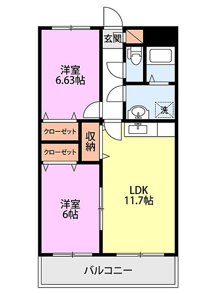 エスポアール壱番館 405｜新潟県新潟市中央区親松(賃貸マンション2LDK・4階・58.72㎡)の写真 その2