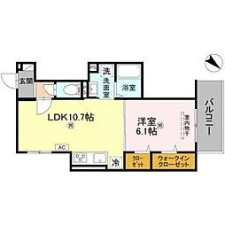 GRAMM桂北滝川　C棟 3階1LDKの間取り