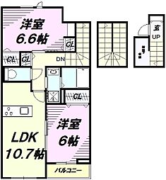 アイダッシュII 3階2LDKの間取り