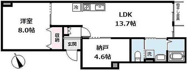 ナチュラルハウス 101｜東京都多摩市落合３丁目(賃貸アパート1SLDK・1階・55.47㎡)の写真 その2
