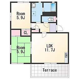 グラン・ファーム 1階2LDKの間取り