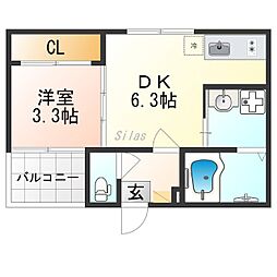 デルソーレ山科 3階1DKの間取り