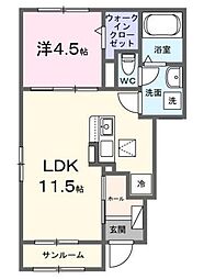カーサ フェリーチェ 1階1LDKの間取り