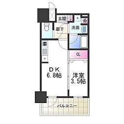 JR阪和線 鳳駅 徒歩2分の賃貸マンション 6階1DKの間取り