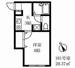 マーヴィエヴ 1Kの間取図画像