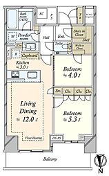 ベイズタワー&ガーデン 13階2LDKの間取り