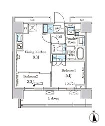 PARKAXIS上野EAST 2DKの間取図画像