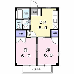 ハイムキザキ 2DKの間取図画像