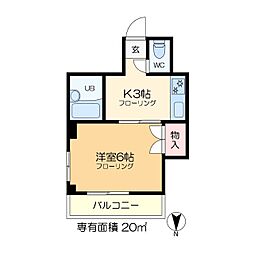 佐野ビル 2階1Kの間取り