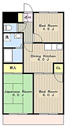 大川マンション 3DKの間取図画像