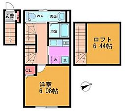 ラルーチェ平井 2階1Kの間取り