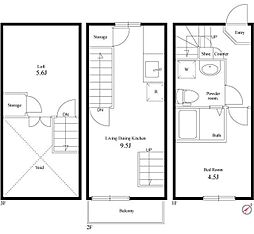 タウンカテッジ行徳 1階1LDKの間取り