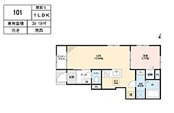 リーブルファイン緑区中野田II 1LDKの間取図画像