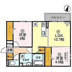JR東海道・山陽本線 魚住駅 徒歩4分の賃貸アパート 3階2LDKの間取り
