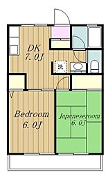 ルネス栗谷 2DKの間取図画像