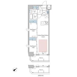 アーバネックス早稲田 8階2LDKの間取り
