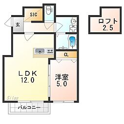 ハウスモメゾン大浜B棟 3階1LDKの間取り