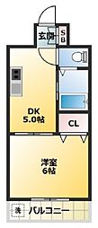 カーサ栄 1DKの間取図画像