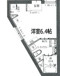 フラシア東品川 2階ワンルームの間取り