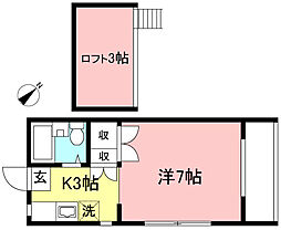 第3チトセハイツ 2階1Kの間取り