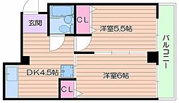 サンビラ大手前 5階2DKの間取り