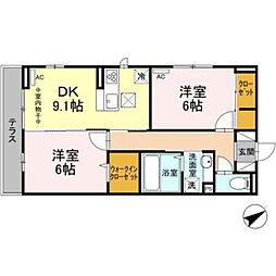 TKM-1 2LDKの間取図画像