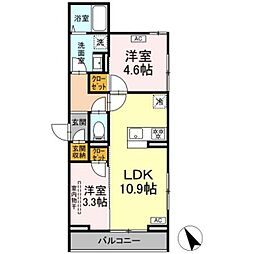 クロエ橋本 3階2LDKの間取り