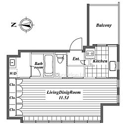 千鳥ヶ淵ハウス 3階ワンルームの間取り
