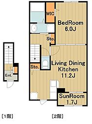メゾンリファーレ 2階1LDKの間取り