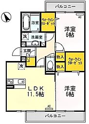 Elysion　West 2階2LDKの間取り