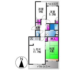 グランビュー山手 3LDKの間取図画像
