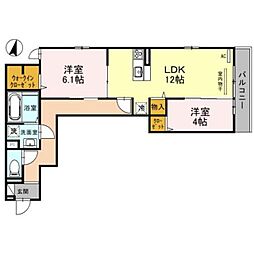 阪急京都本線 上新庄駅 徒歩5分の賃貸アパート 3階2LDKの間取り