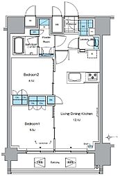 ルフォンプログレ田原町 14階2LDKの間取り