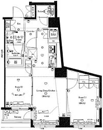 都営大江戸線 森下駅 徒歩10分の賃貸マンション 2階2LDKの間取り