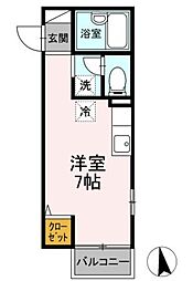 サンモール東陽 2階ワンルームの間取り