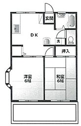 マスカレード A棟 2階2DKの間取り
