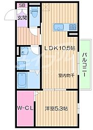 DルームU-NOE 1LDKの間取図画像