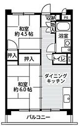 ビレッジハウス向台タワー1号棟 10階2DKの間取り