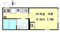 Nest Hirai 2階1Kの間取り