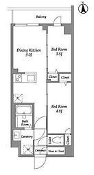 ザ・グラヴィティ新宿 1階2DKの間取り