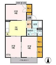 サンモールおゆみ野A 3DKの間取図画像