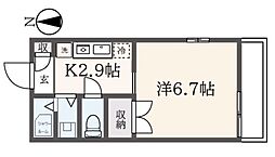 コーポおおばII 2階1Kの間取り