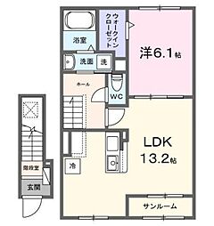 カーサ フェリーチェ 2階1LDKの間取り