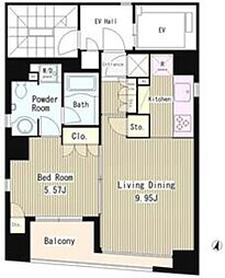 コートラクリア日本橋 9階1LDKの間取り