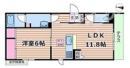 Osaka Metro谷町線 千林大宮駅 徒歩16分の賃貸アパート 1階1LDKの間取り