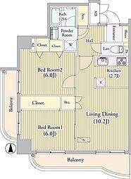 センテニアルタワー 7階2LDKの間取り